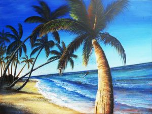 Impressionism Landscape #344 - Coconut tree by seaside